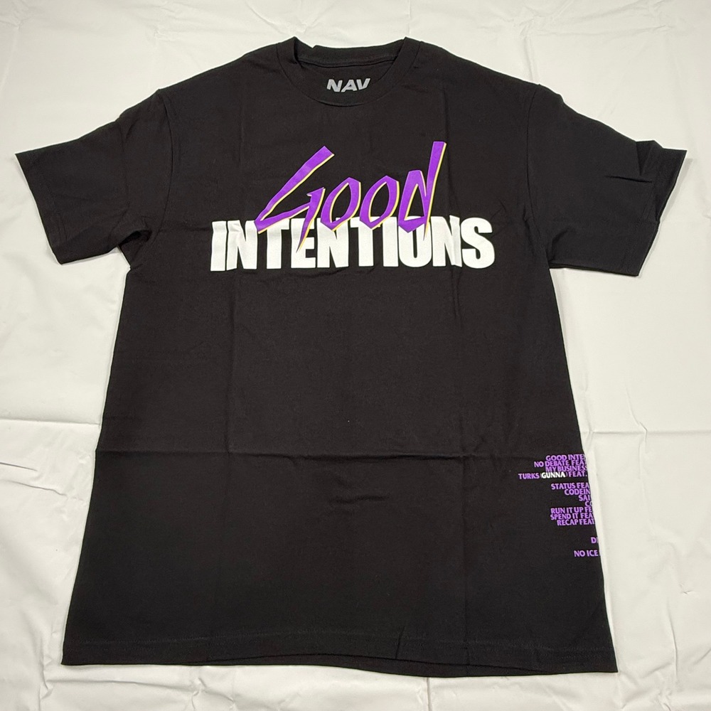 NAV x Vlone Good Intentions Black Graphic T-Shirt Mens Large Doves Tracklist